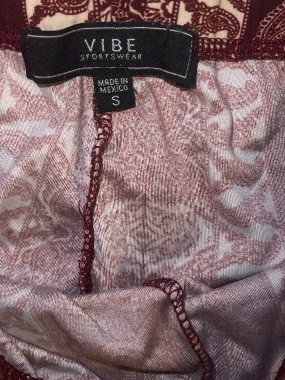 Vibe Sportswear Burgundy Paisley Print Flare Pants Women’s Small Boho Stretch - Picture 2 of 5